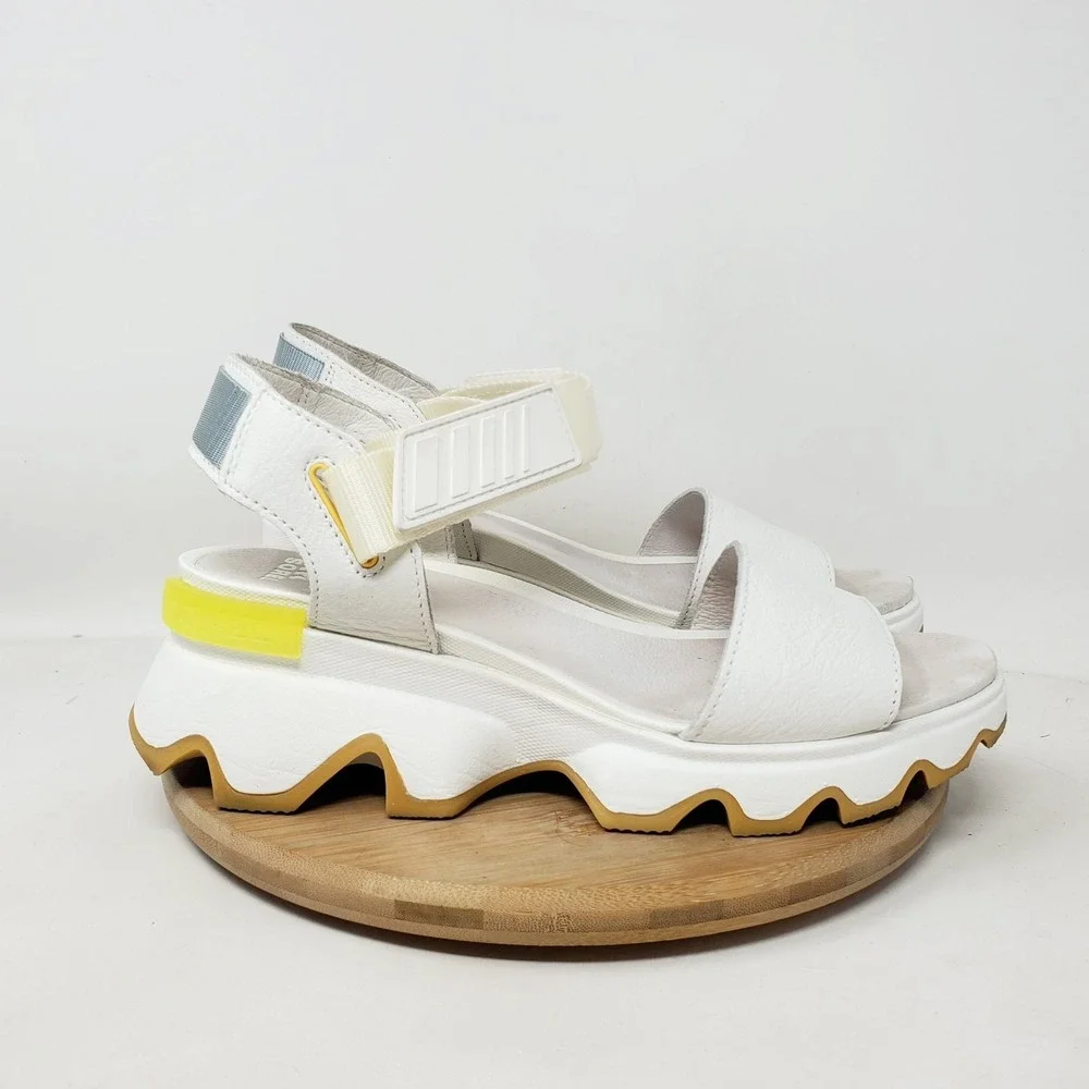 Sorel Kinetic Impact Y Sandals Womens 8 White Leather Y-Strap High Chunky Shoes - Picture 6 of 12